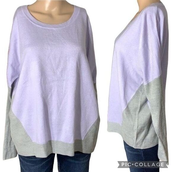 Apt 9 Womens Sweater Relaxed Fit Colorblock Pullover Lavender Gray Large - Picture 1 of 9